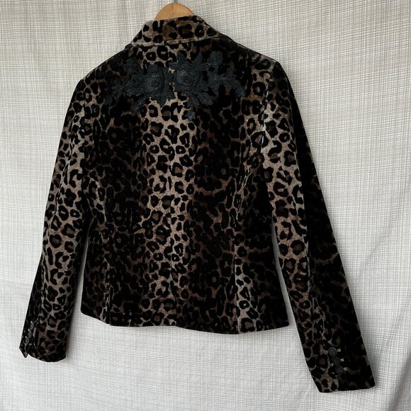 VINTAGE Ann Taylor Animal Print Leopard Print Velvet Blazer with Embroidered A… - Picture 10 of 12